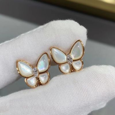 Classic 925 Sterling Silver White Mother Of Fritillaria Butterfly Stud Earrings Women Fashion Luxury Brand Fine Jewelry Gift