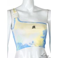 ✦LD-Women Sleeveless Crop Top Buckle Linked One Shoulder Asymmetric Tie-dye