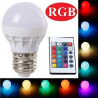 โคมไฟ E14 3W เปลี่ยนสีได้ในที่มืดปรับ AC85V-265V ได้ด้วยรีโมท IR หลอดไฟแสง RGB E27โคมไฟ LED