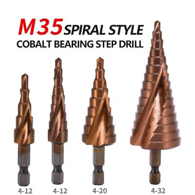 M35 Cobalt Step Drill Bits 4-12/4-20/4-32mm HSS Drill Bit Spiral Groove Hex Shank For Stainless Steel Spiral groove step drill