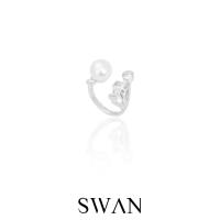 SWAN - Solitaire Pearl Open Ring แหวนเงินแท้ มุกแท้ มุกน้ำจืด ฝังเพชรคิวบิกเซอร์โคเนีย cubic zirconia ฟรีไซส์