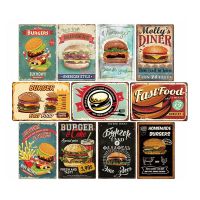 Hamburger Metal Tin Sign Poster Fast Food Plaque Pub Bar Wall Plate Decoration 20x30cm