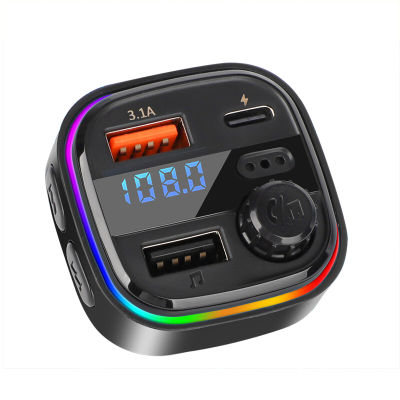 【ซินซู🙌เครื่องส่งสัญญาณ FM สำหรับ C26,แบ็คไลท์ RGB โทรแบบแฮนด์ฟรี5.0ที่เข้ากันได้กับบลูทูธสำหรับรถยนต์ที่ชาร์จแบตในรถเครื่องเล่นเพลง MP3 USB คู่