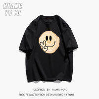 HUANGYOYO เสื้อ100% ผ้าฝ้ายแขนสั้นหน้ายิ้มเรียบง่ายสำหรับผู้หญิง