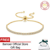 BAMOER จัดส่งฟรี925เงินสเตอร์ลิงประกายสร้อยข้อมือผู้หญิง Link สร้อยข้อมือเทนนิสเครื่องประดับเงิน SCB029