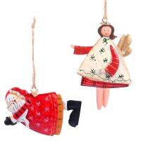 《Glass house》จี้แขวนคริสต์มาส Xmas Iron Santa Tree Decor ตุ๊กตานางฟ้าประติมากรรม Claus Mantelfigurine Holdiay Ornament