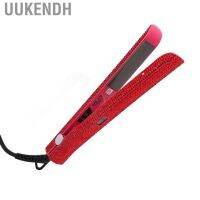 Uukendh Red Hair Straightener  Curling Adjustable Energy Saving Rhinestone Flat Iron Versatile Time Safe for Office MenTH