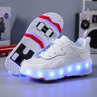 Heelys รองเท้าสี่ล้อสำหรับเด็กชายและเด็กหญิง, รองเท้า LED แบบชาร์จไฟได้, รองเท้ากลางแจ้งส่องสว่าง, ตาข่ายหนัง, รองเท้าสี่ล้อ