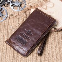ZZOOI CONTACTS Genuine Leather Wallets for Men Long Bifold Casual Clutch Mens Wallet Male Handbags Card Holder Coin Purse Money Clip