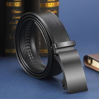 onlcicn Mens Adjustable Black PU Leather Automatic  Slide  Buckle Belt