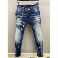 【YD】 Mens Fashion Moto Biker Street Denim Fabric Pants Hole Spray Paint Jeans 9873