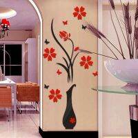 3D ที่ถอดออกได้ Art แจกันพลัมอะคริลิคคริสเตอริโอคริสตัลสติ๊กเกอร์ติดผนัง Home DIY Decoration