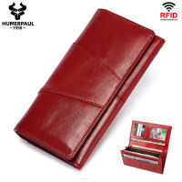 ZZOOI New Genuine Leather Womens Wallet Vintage Mobile Phone Change Handbag RFID Anti Theft Brush Womens Long Wallet
