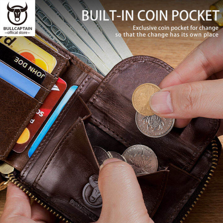 top-bullcaptain-high-quality-cowhide-wallet-for-mens-business-gatherings-multi-card-slot-anti-lost-zipper-design-rfid-anti-theft-brush-change-wallet