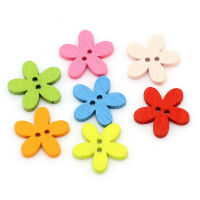 100pcs 14x15mm 2 Holes Buttons Flower Wooden 14x15mm Sewing Crafts Scrapbook Mixed 2 Holes Multicolor