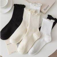 【Sock shop】5คู่ชุดผู้หญิงถุงเท้านัวเนียระบายอากาศหญิงสาวน่ารักผ้าฝ้ายที่เป็นของแข็งลูกเรือสีขาวสีดำ Calcetines สบายๆถุงเท้ายาวฤดูใบไม้ผลิฤดูใบไม้ร่วง