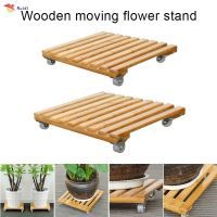 Wooden Movable Plant Pot Trolley Trays Plant Stand Caddy with 4 Wheels Rolling Base