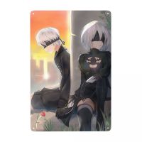 Nier Automata 2B โลหะโลโก้โมเดิร์นอะนิเมะเกม Yorha ดีบุกตกแต่งป้ายโล่ประตูสวนลานชายถ้ำบาร์ศิลปะตกแต่งผนัง 20 * 30 ซม