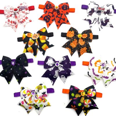 [HOT!] 30/50pcs Halloween Pet Dog Bow Ties Adjustable Pumpkin Collars Puppy Dog Cat Grooming Product Halloween Dog Cat Decoration Bows