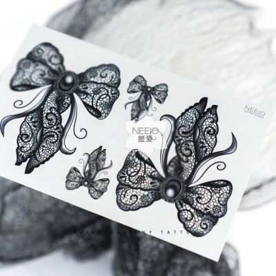 Tattoo stickers exquisite black lace bow sexy cover navel abdominal scar big picture waterproof female lasting simulation