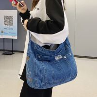 Multi Pocket Female Shoulder Bags High Quality Jeans Soft Portable Lady Chic Tote Bags Washed Denim Casual Womens Crossbody Bag