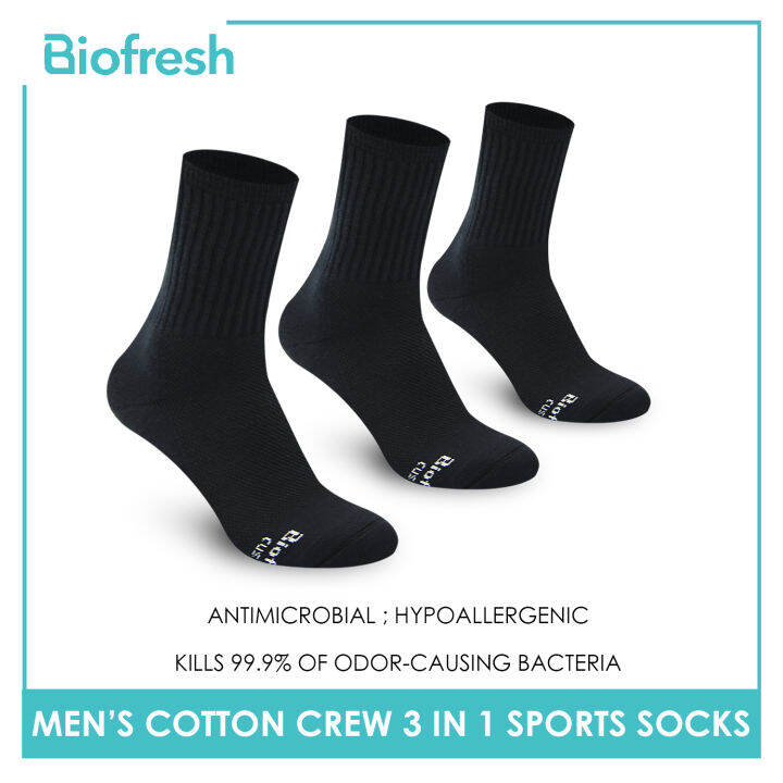 Biofresh Men's Antimicrobial Cotton Lite Sports Half Terry Crew Socks 3 ...