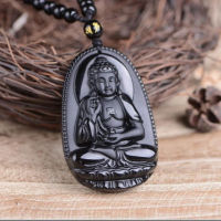 Natural Obsidian Patron Saint Jade Pendant Jewelry Lucky Exorcise Evil Spirits Auspicious Amulet Jade Pendant Fine Jewelry