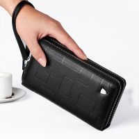 ZZOOI Men Long Wallet Genuine Leather Clutch Wallets Double Zipper Large Capacity Business Brand Purse Male Phone Pocket Card Holder