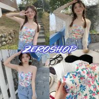 Zero shop?พร้อมส่ง? (Zero-D22New) เสื้อเกาะอก รัดรูปลายดอกไม้ มีฟองน้ำสม๊อคหลังยืดนิดหน่อย น่ารักมากมี4สี