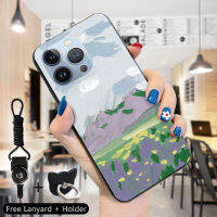 เคส Case4you สำหรับไอโฟน15 Pro Max 15 Pro แหวนใส่นิ้วคล้องคอสำหรับเด็กผู้หญิงเด็กผู้ชายสีน้ำภาพวาดลายดอกไม้ภูเขาเคสโทรศัพท์ป้องกัน TPU ซิลิโคนนิ่มกันกระแทก