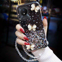 เคสสำหรับ VIVO Y02A Y02T เคสซิลิโคนนิ่มรูปดวงจันทร์ประกายดาวมีสร้อยคริสตัลและผีเสื้อโปร่งใสสำหรับ VIVO Y02T ฝาหลัง