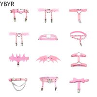 【cw】 Elastic Leather Leg Punk Thigh Garter Spike Rivet Pink Gothic