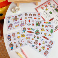 [July] Cute girl cartoon hand account sticker Fashion simple mobile phone diary decoration waterproof material sticker