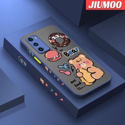 JIUMOO เคสสำหรับ Huawei P40 P40 Pro P40 Lite P40 Pro Plus,เคสการ์ตูนหมีกินน่ารักดีไซน์ใหม่เคสประกบหลังแบบแข็งฝ้าเคสโทรศัพท์ขอบซิลิโคนนิ่มกันกระแทกคลุมทั้งหมดเคสป้องกันกล้อง