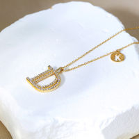 S925 Silver Electroplating 18K Gold Clavicle Chain D Letter สร้อยคอจี้ Niche Design