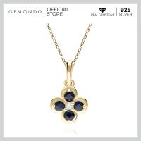 Gemondo จี้ทองคำ 9K ประดับไพลิน (Blue Sapphire) และเพชร (Diamond) ทรงดอกไม้ล้อมสไตล์คลาสสิก (ไม่รวมสร้อย)