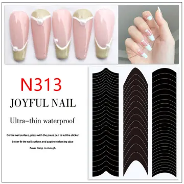 48Pcs French Stencil Nail Art Form Fringe Guides Manicure DIY Stickers Tips  Decor 