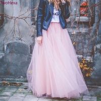 5 Layers A Line Tutu Mesh Skirts Elastic High Waist Full Length Maxi Skirt Muslim Women Long Princess Skirt