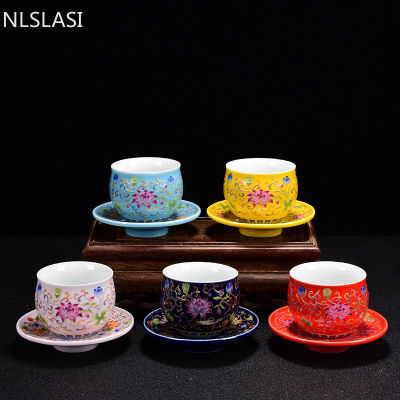 4ชิ้นสร้างสรรค์เคลือบสีเซรามิกถ้วยน้ำชาที่ทำด้วยมือชามชาขนาดเล็กเดินทางโทถ้วย Drinkware อุปกรณ์ชุดน้ำชาอุปกรณ์เสริม