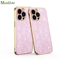 Casing berkilau untuk iPhone 13 Pro Max casing lapisan emas penutup pelindung lensa Matel untuk iPhone 12 13 Mini 14 Plus Pro Max