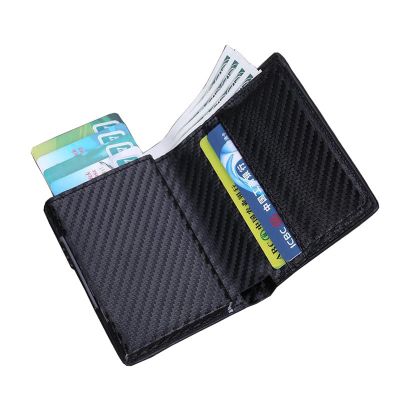 （Layor wallet）  Men Card Pop Up Wallets Leather Metal Slim Thin Wallet Money Purse Male Short Clutch Magic Smart Wallet Small Walet Black