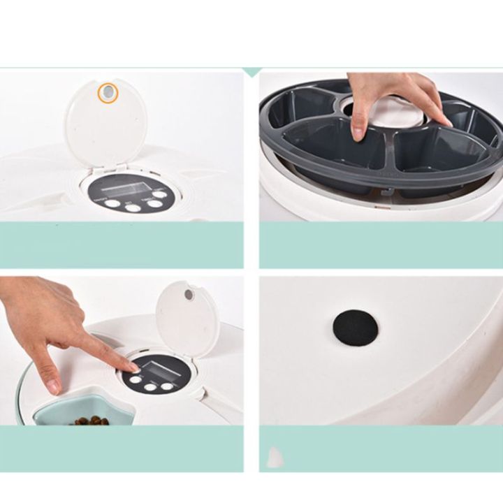 เครื่องให้อาหารสัตว์เลี้ยงอัตโนมัติ6-meal-dog-และสำหรับ-cat-programmable-animal-food-bowl-digital-timer-and-music-paration-control-voice