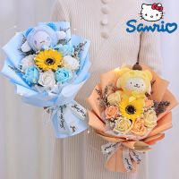 Sanrio Cartoon Hello Kitty Kuromi Melody Cinnamoroll Plush Doll Bouquet Gift Box Plushie Toys Valentines Day Xmas Girl Gifts