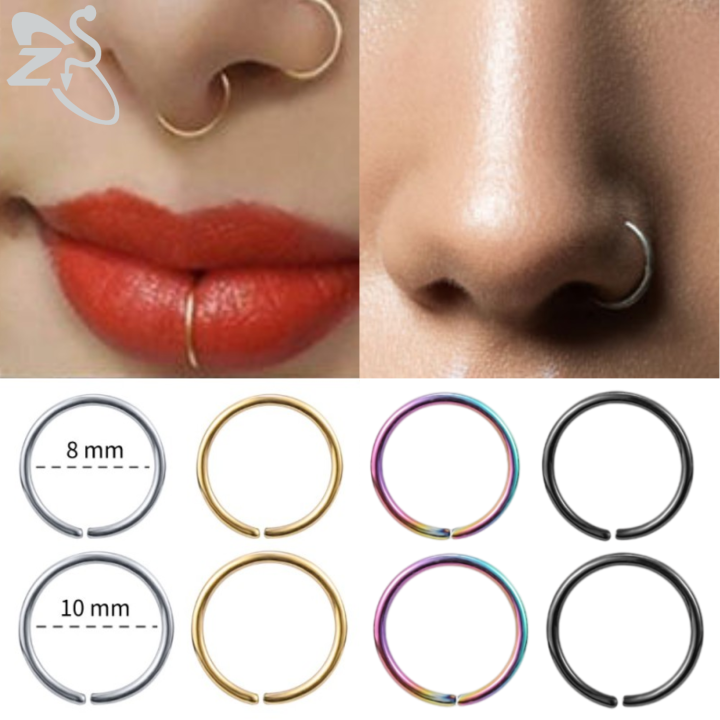 ZS 20G Silver Gold Stainless Steel Nose Rings Round Earrings Septum ...