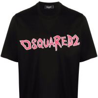 เสื้อยืดแฟชั่นแบรนด์เสื้อแขนสั้น Dsquared2พิมพ์กรอบสีแดงและสีขาว