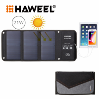 HAWEEL ที่ชาร์จแผงโซล่าพับได้แผงโซล่าแผงเซลล์แสงอาทิตย์โพลีคาร์บอเนต21W 5V สายเครื่องชาร์จแบตเตอรี่กับพอร์ต USB สำหรับชาร์จโทรศัพท์กลางแจ้งตั้งแคมป์