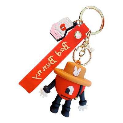 BadBunny Keychains Cartoon Singer Image Rubber Keychains Decorative Bag Pendants Detachable Lightweight for Men Women Kids normal