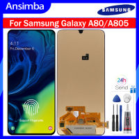 Ansimba OLED เซ็นเซอร์จอแสดงผล LCD แบบสัมผัสหน้าจอ A805F A805สำหรับ Samsung Galaxy A80ชิ้นส่วนอะไหล่พร้อมลายนิ้วมือ