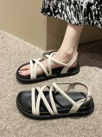 ✆□△ Thick-soled sandals womens 2023 new summer fashion cross belt with skirt French fairy style soft-soled Roman shoes