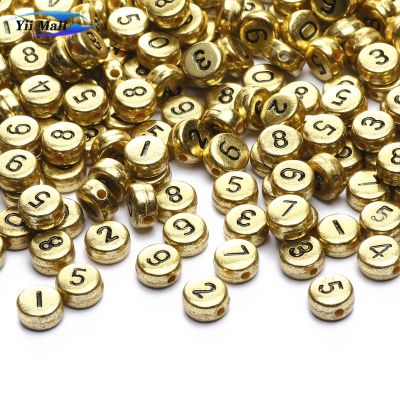 ☽ↂ Round Gold Color/Silver Color Acrylic Numbers Spacer Beads For Jewelry Making DIY Necklace Bracelet Accessories